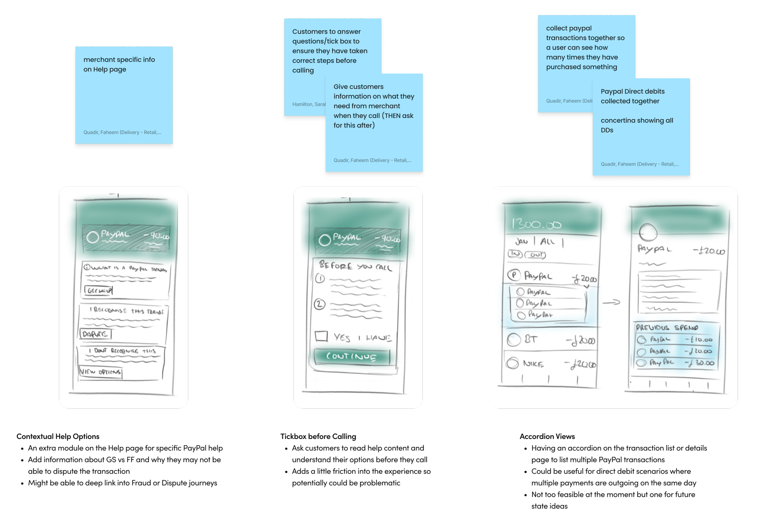Concept generation showing contextual help options, to-dos confirmation, and accordion list designs