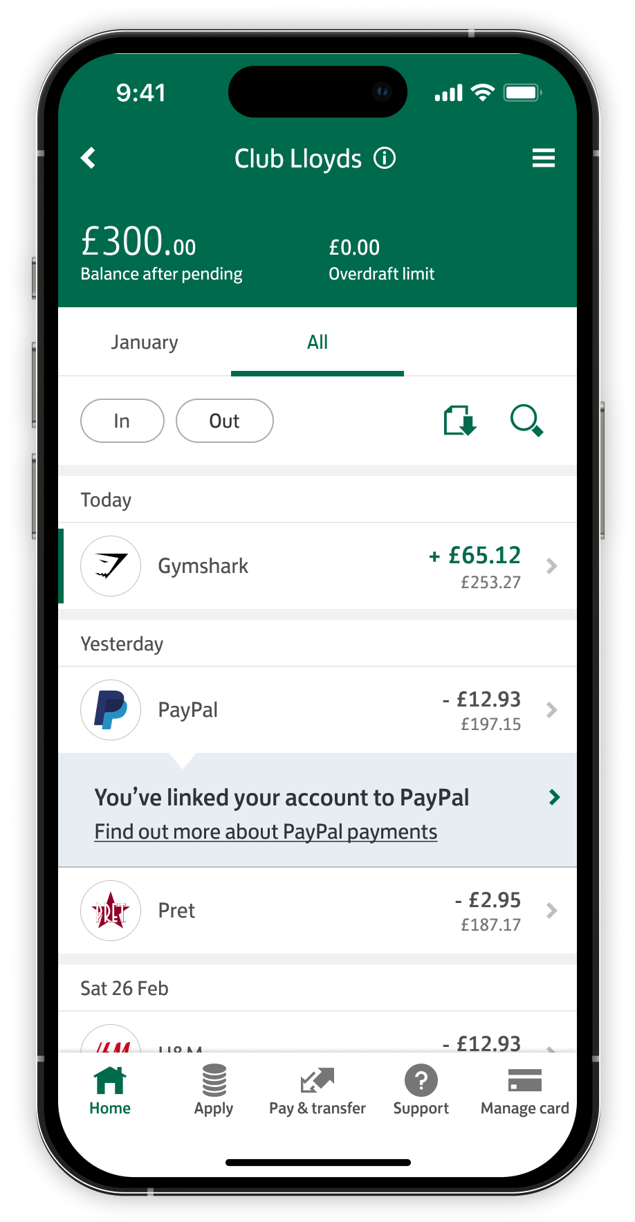 Task 1 showing initial impressions of transaction list with PayPal notification