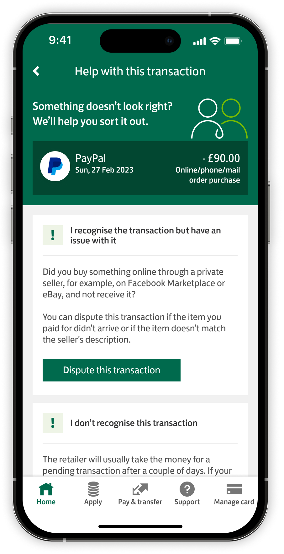 Task 3 showing help and dispute options for PayPal transactions